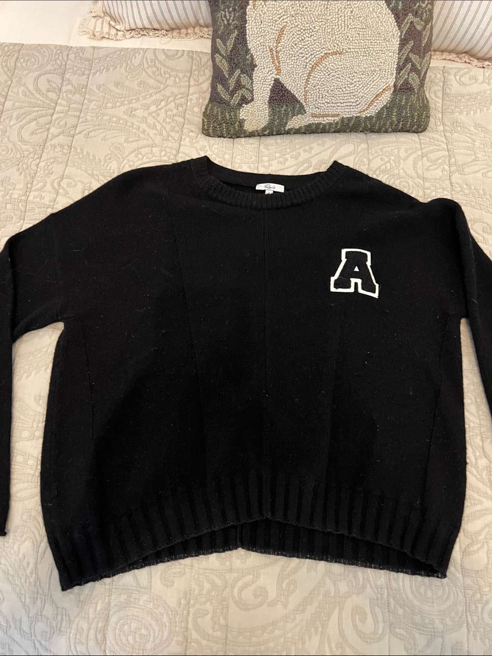 Rails Black Crewneck Sweater with White 'A' Patch